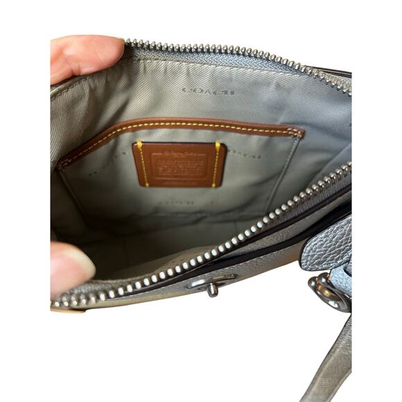 Coach | Silver Chaise Crossbody Pebbled Leather w/Charm Metallic Sheen - Picture 9 of 10